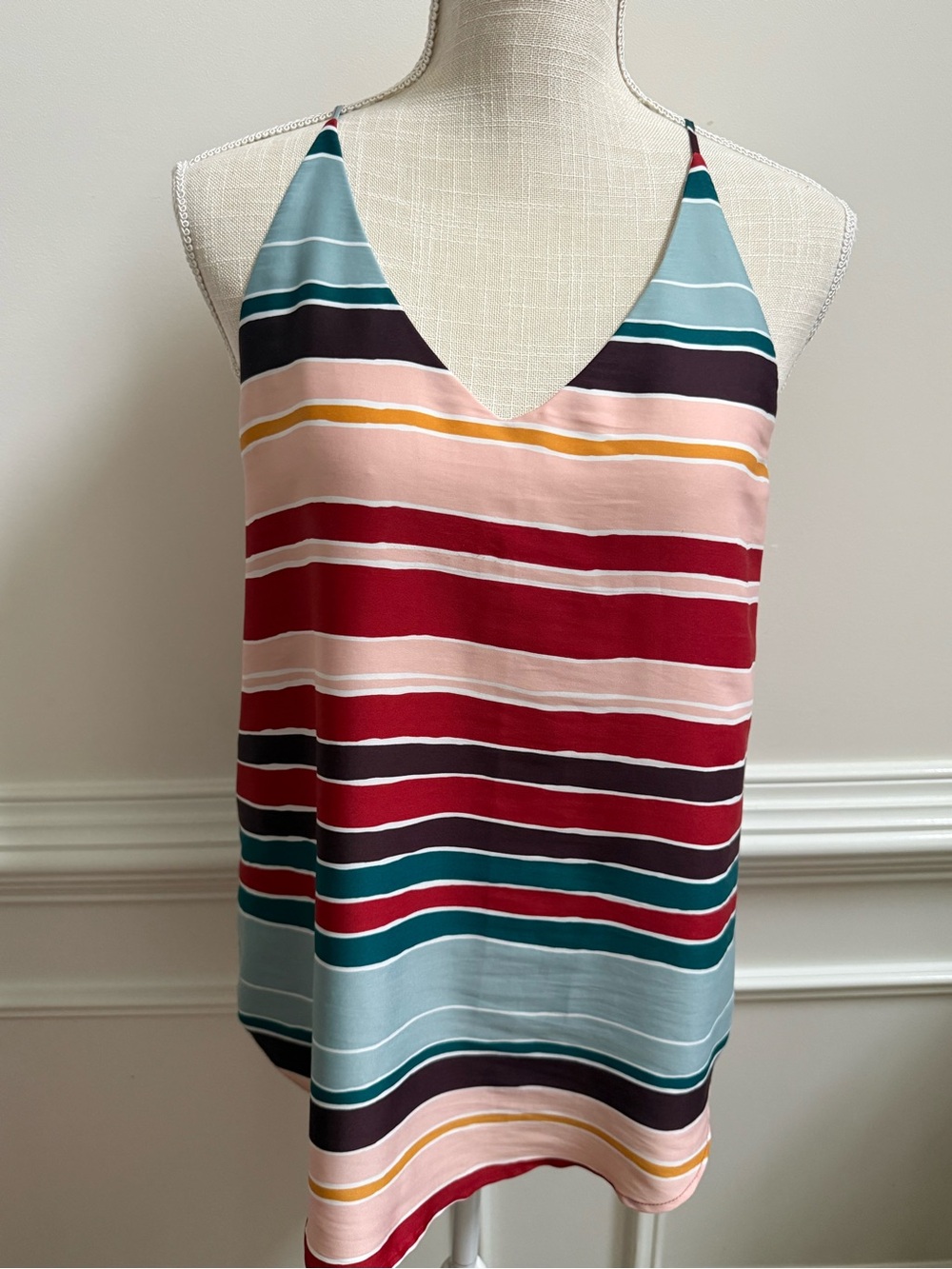 Striped V-Neck Blouse- Multi-Color